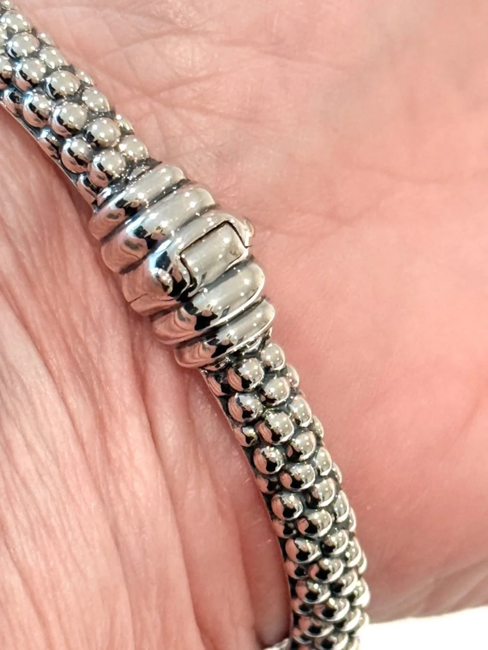 LAGOS Caviar Lux Sterling & 18k Hinged Cuff Bracelet